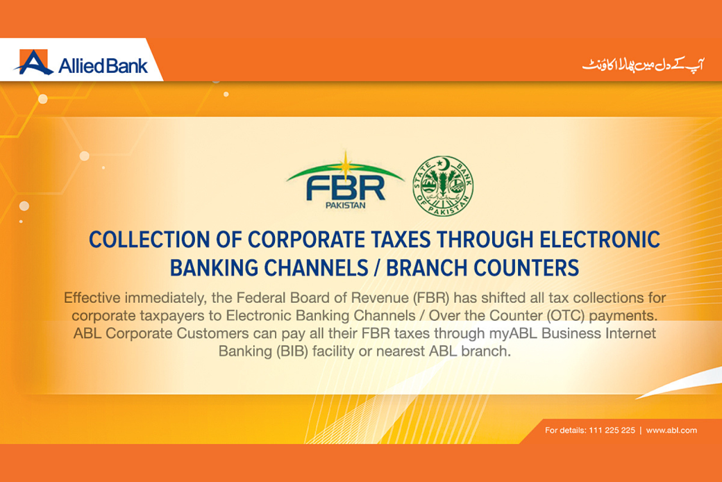 Collection of corporate taxes through electronic Banking Channels Branch Counters
